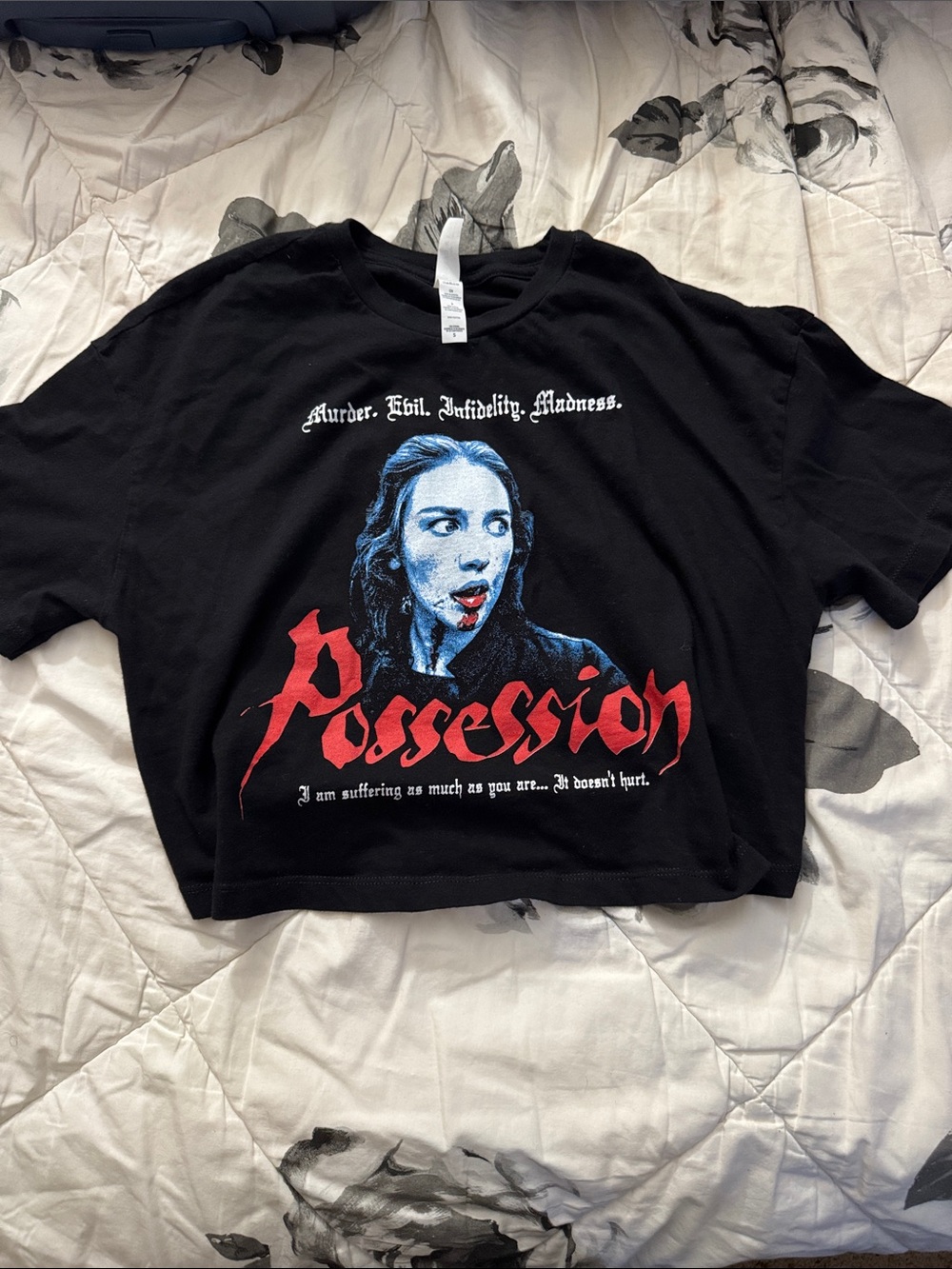 Black 'Possession' Graphic Crop Top